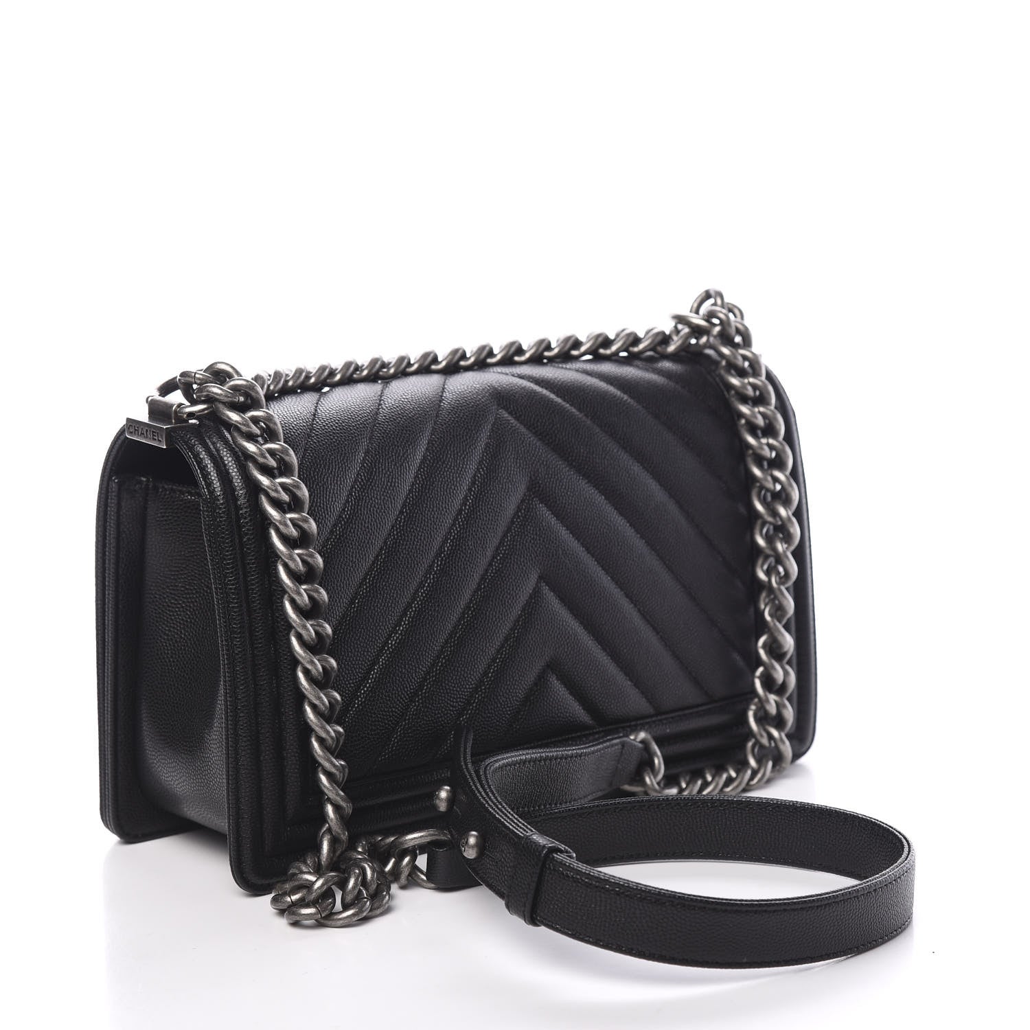 Chanel Caviar Chevron Quilted Medium Boy Flap Black 2 of 9