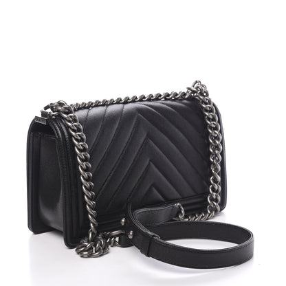 Chanel Caviar Chevron Quilted Medium Boy Flap Black 2 of 9
