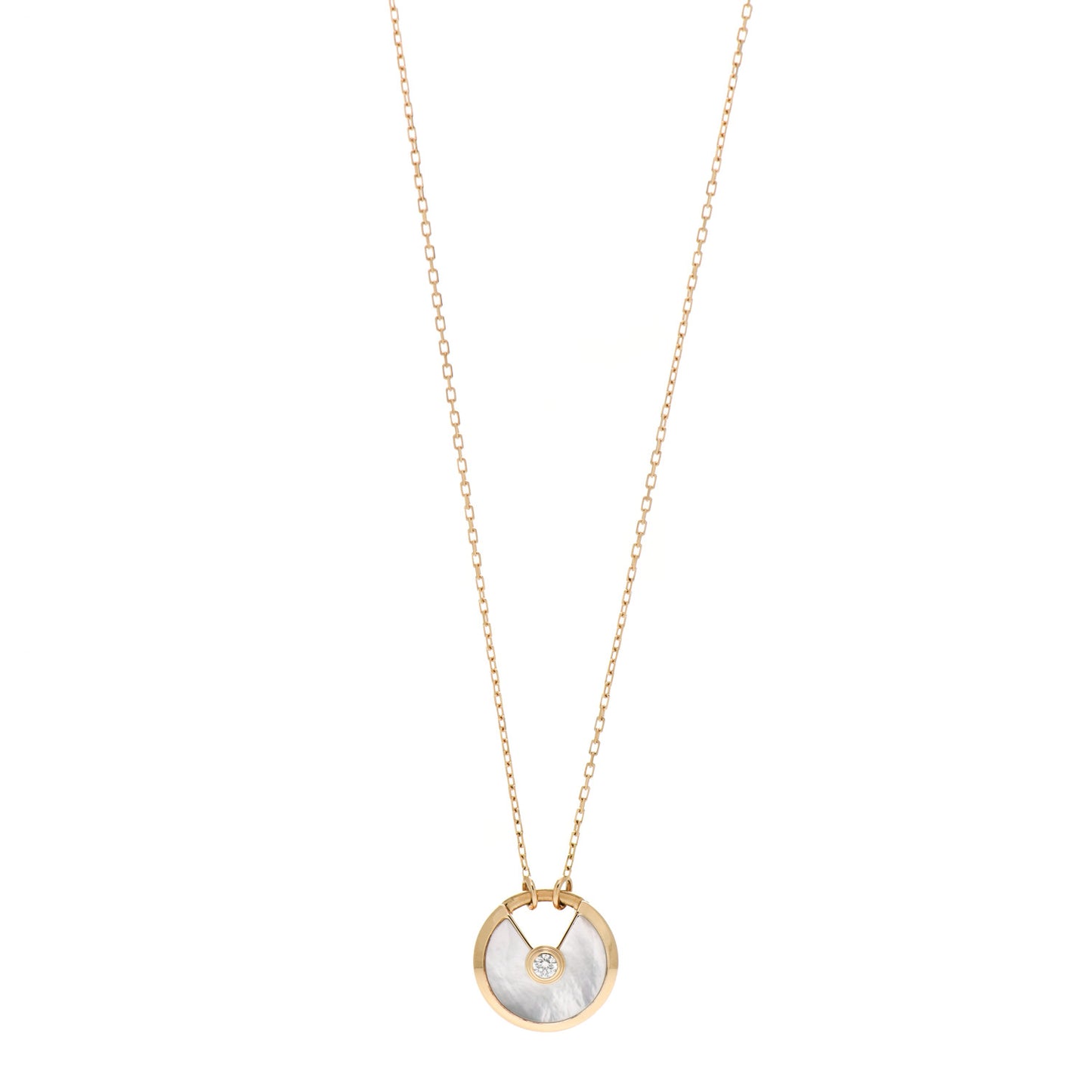 18K Yellow Gold Diamond Mother of Pearl SM Amulette de Cartier Pendant Necklace