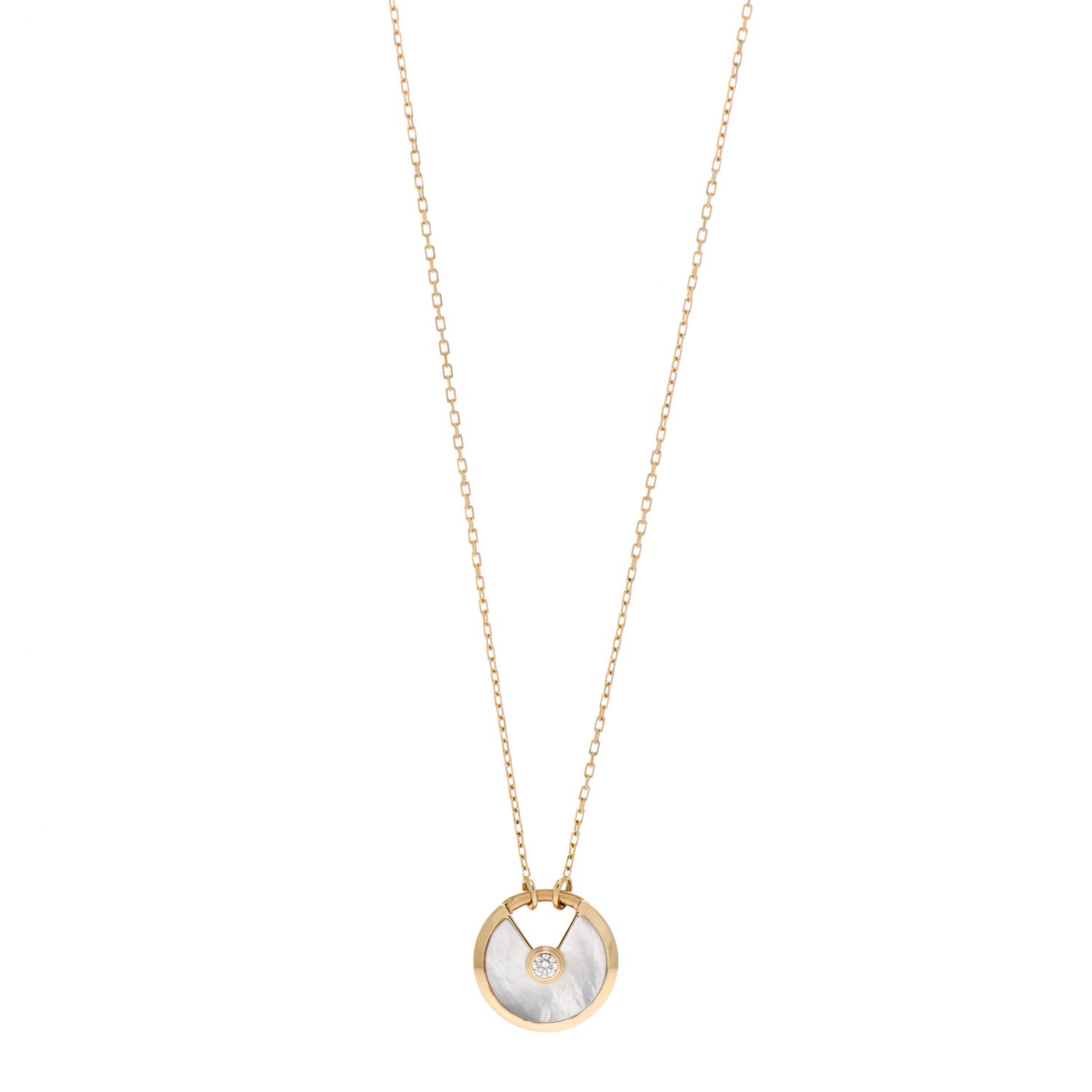 Cartier 18K Yellow Gold Diamond Mother of Pearl SM Amulette de Cartier Pendant Necklace 1 of 5