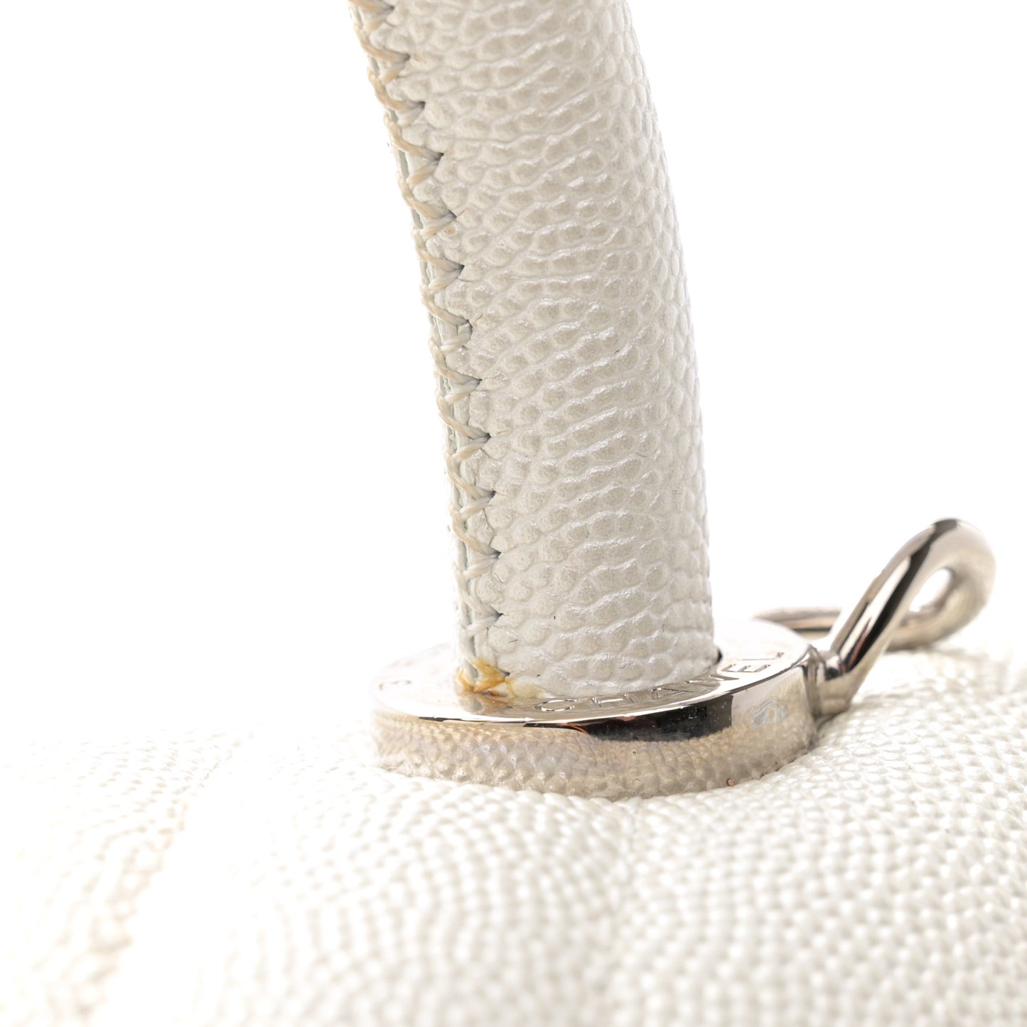 Iridescent Caviar Chevron Quilted Small Coco Handle Flap White