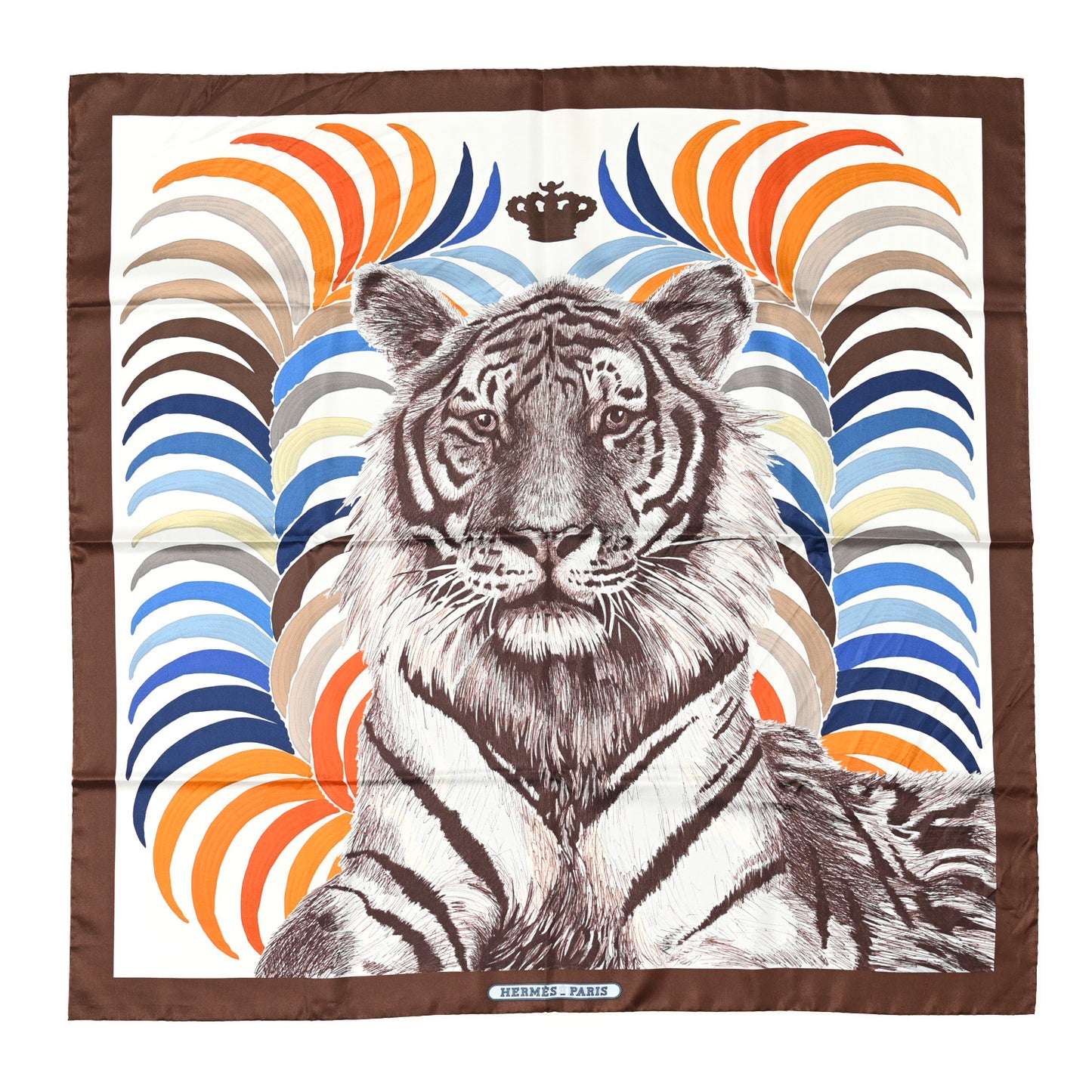Silk Double Face Tigre Royal Scarf 90 Marron White Multi