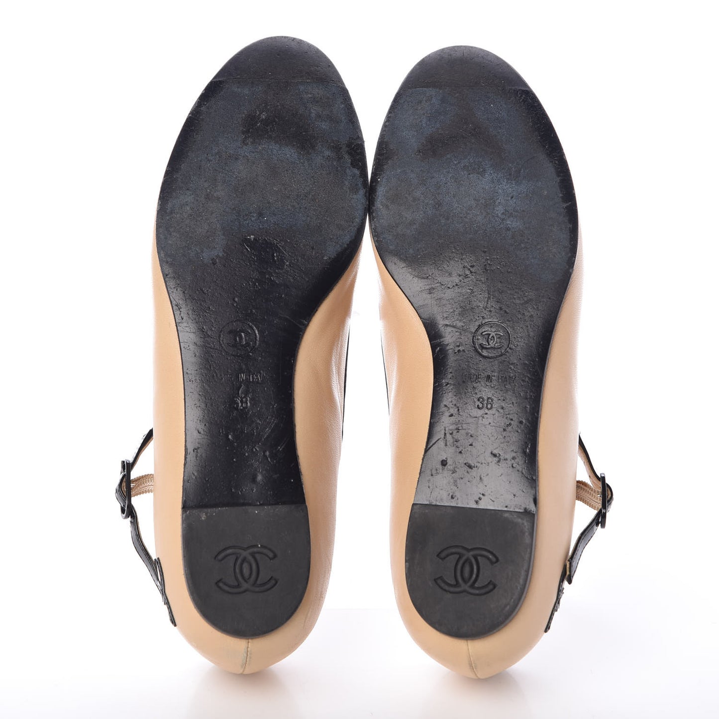 Lambskin Cap Toe Flats 38 Beige Black