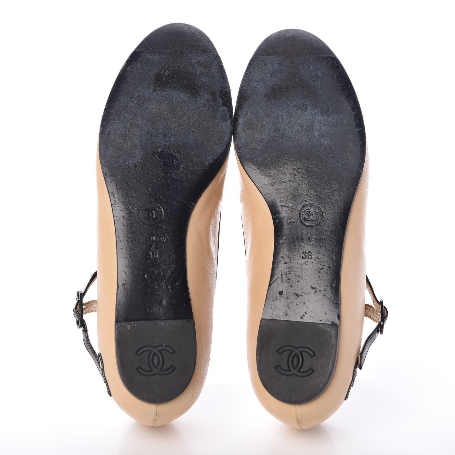 Chanel Lambskin Cap Toe Flats 38 Beige Black 6 of 11