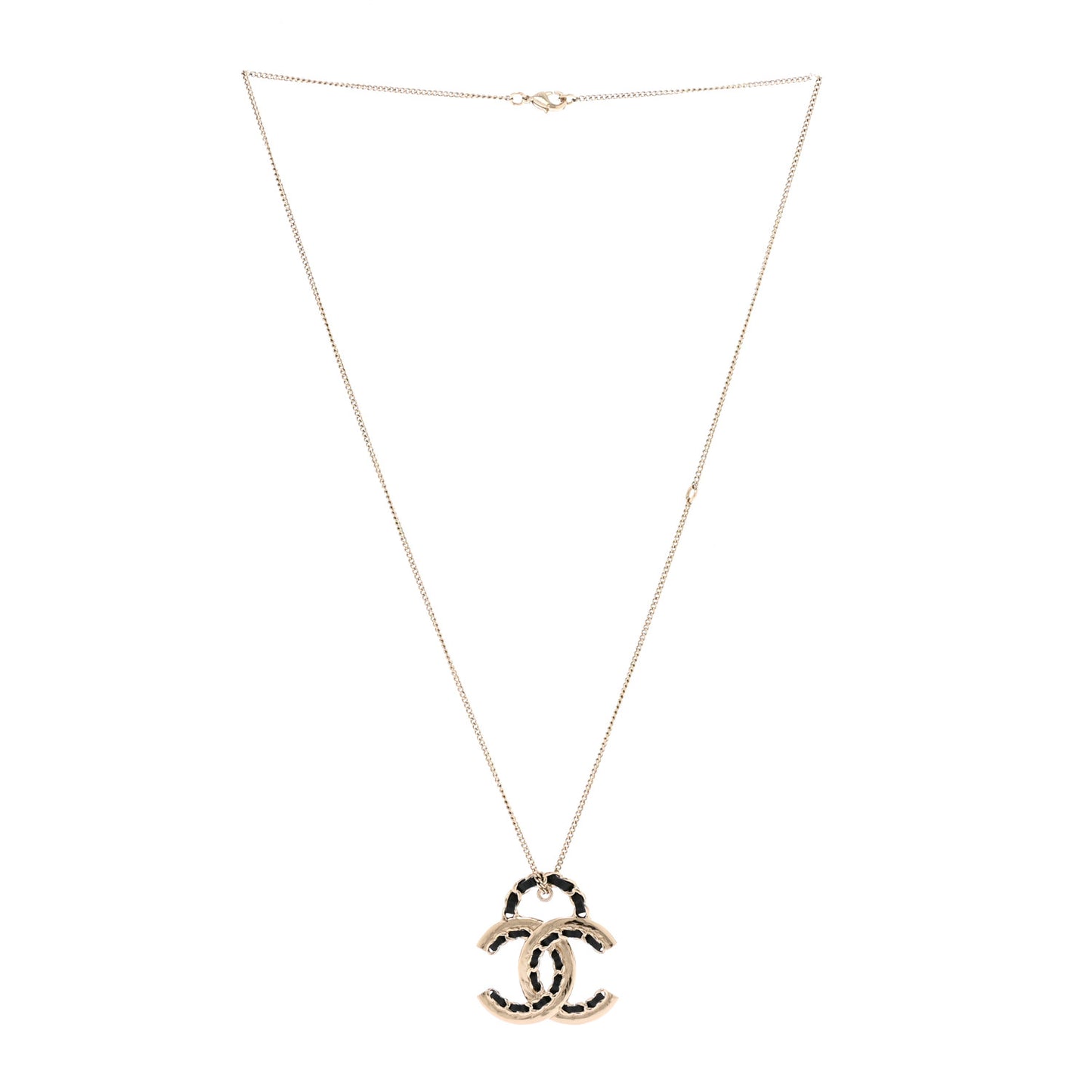Lambskin CC Chain Necklace Gold Black