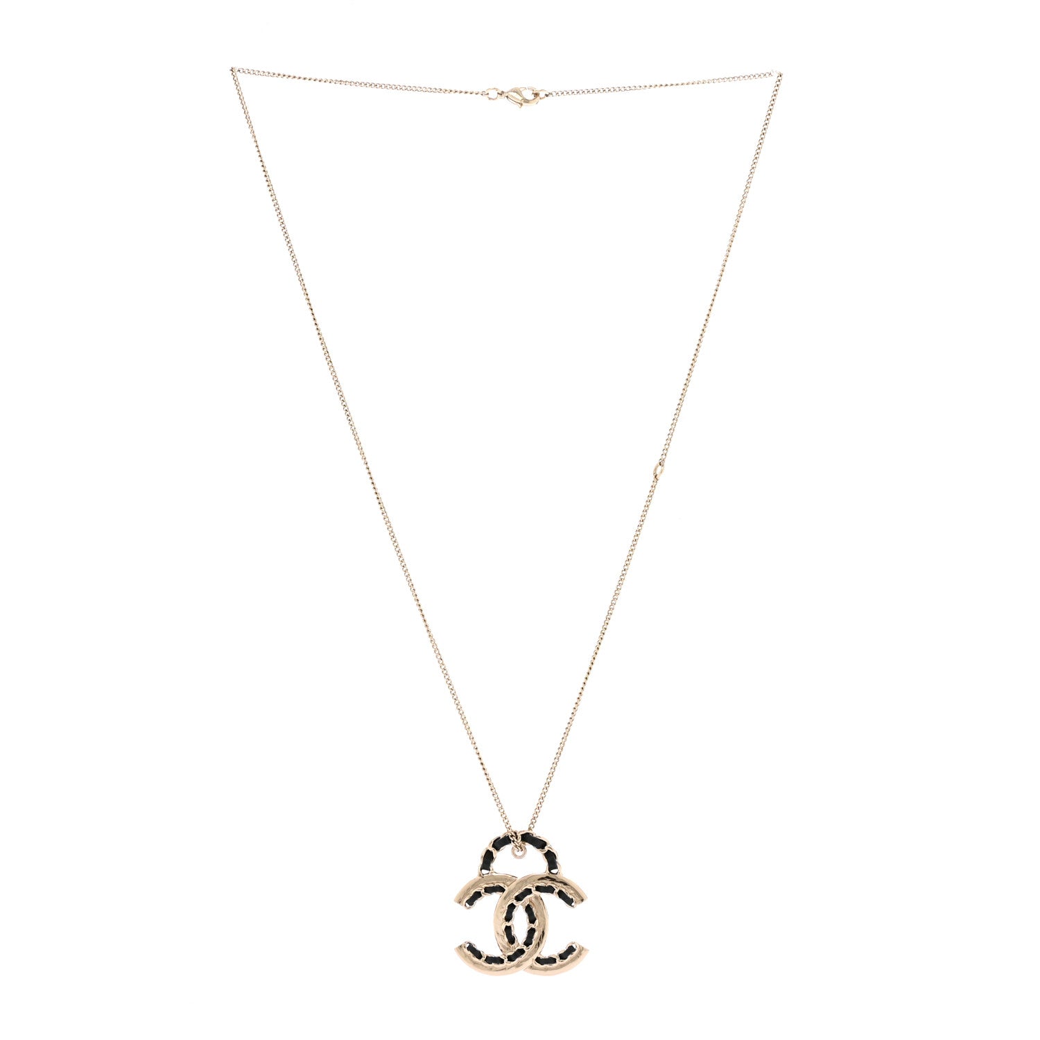 Chanel Lambskin CC Chain Necklace Gold Black 3 of 6