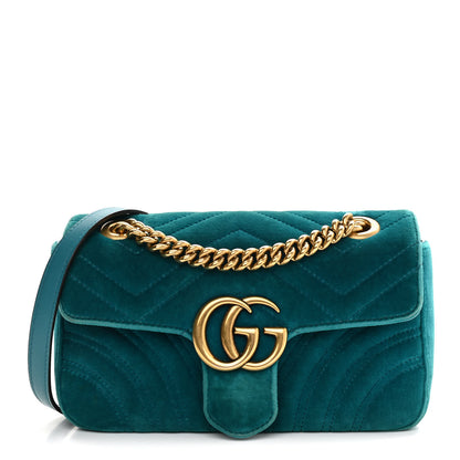 Gucci Velvet Matelasse Mini GG Marmont Shoulder Bag Pavone Cyan 1 of 12