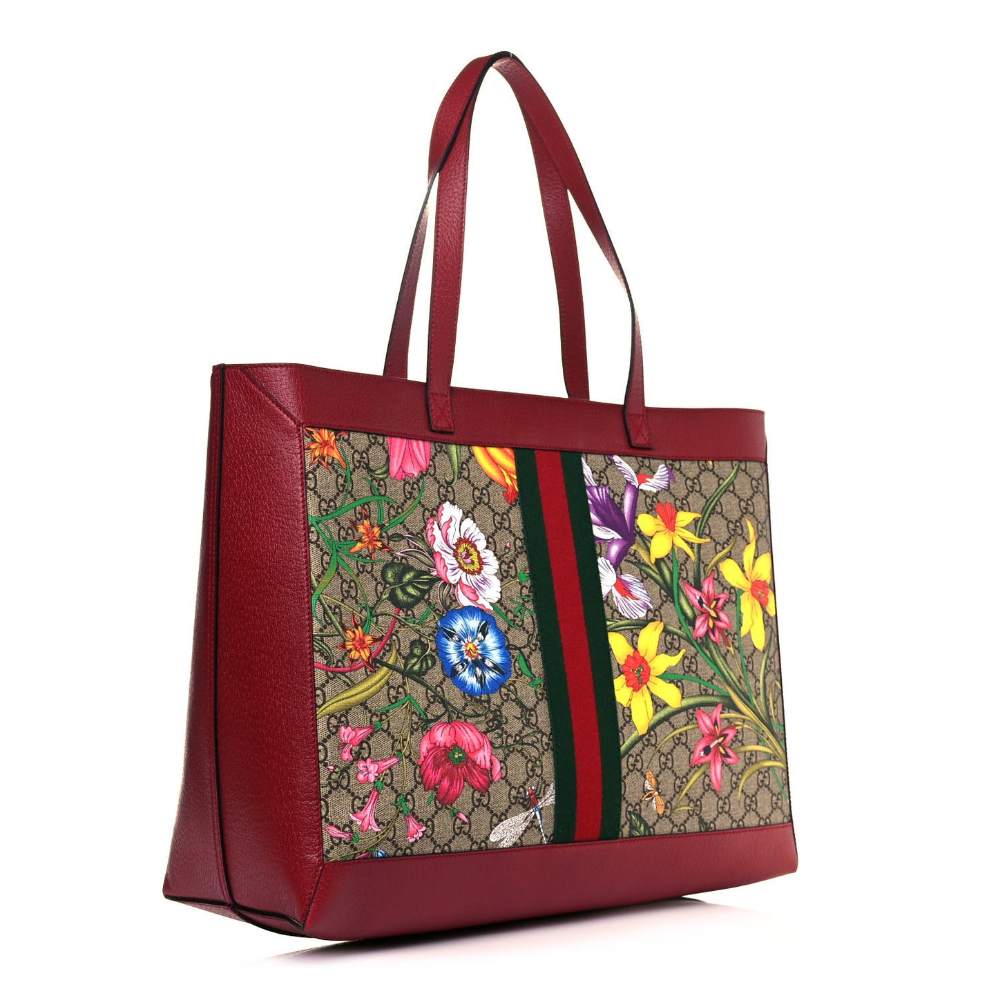 GG Supreme Monogram Flora Web Large Ophidia Tote Red