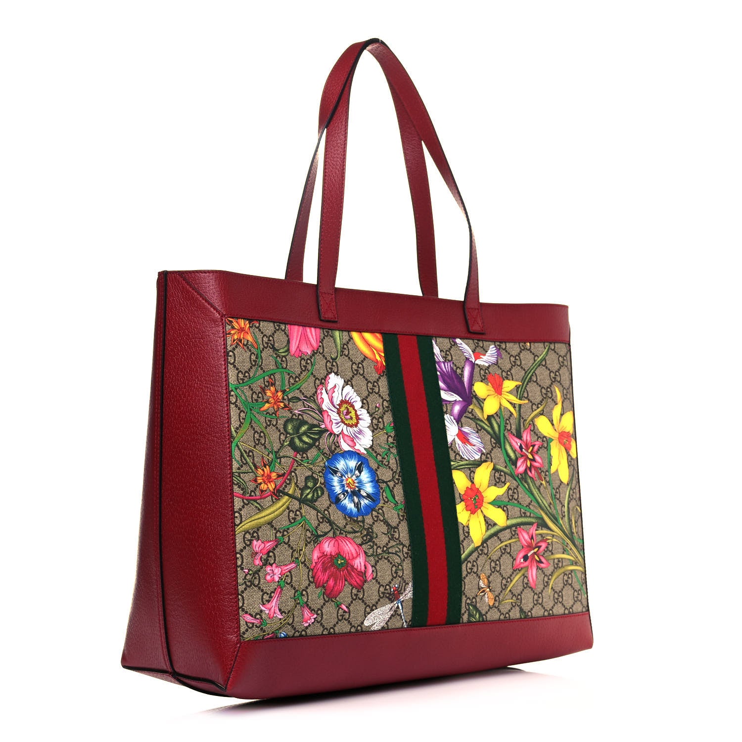 Gucci GG Supreme Monogram Flora Web Large Ophidia Tote Red 3 of 10