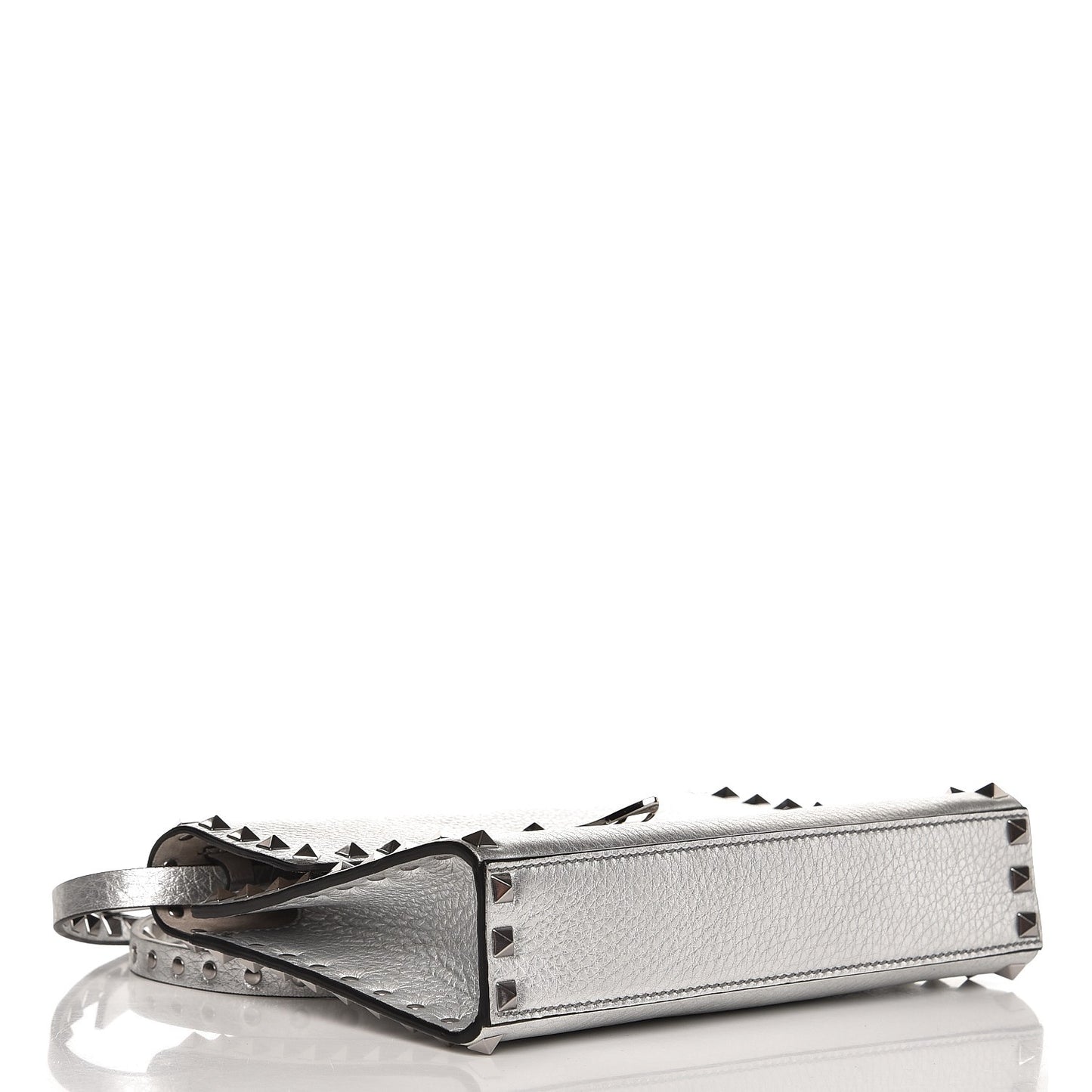 Metallic Pebbled Calfskin Medium Rockstud Flip Lock Crossbody Bag Silver