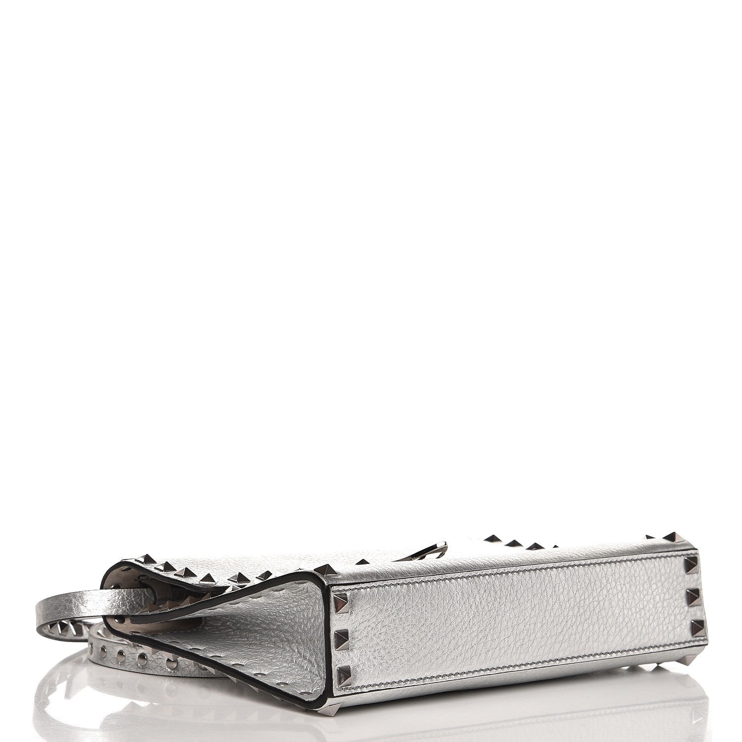 Valentino Garavani Metallic Pebbled Calfskin Medium Rockstud Flip Lock Crossbody Bag Silver 4 of 6