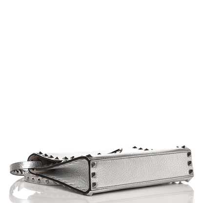 Valentino Garavani Metallic Pebbled Calfskin Medium Rockstud Flip Lock Crossbody Bag Silver 4 of 6