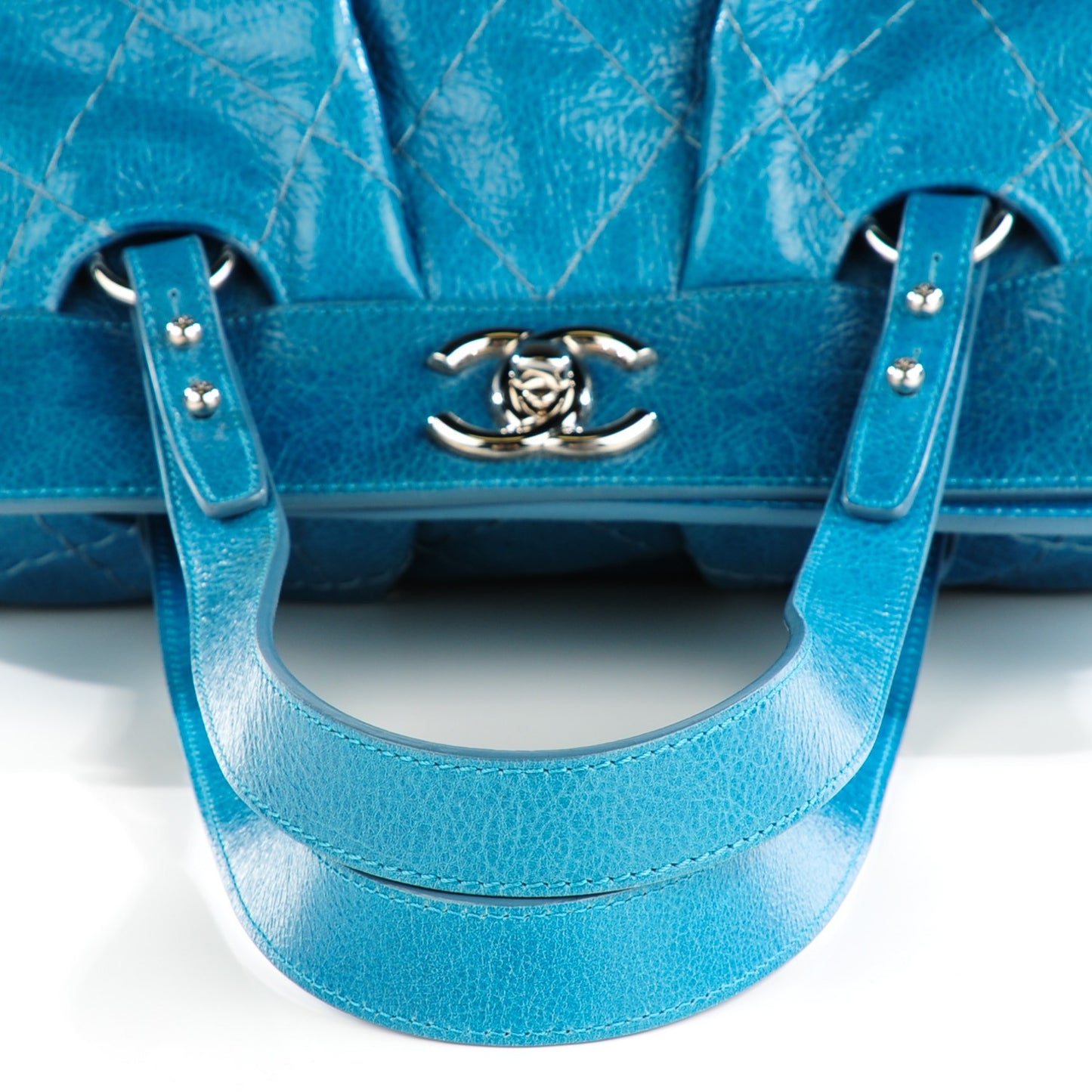 Glazed Calfskin Large On The Road Frame Tote Blue