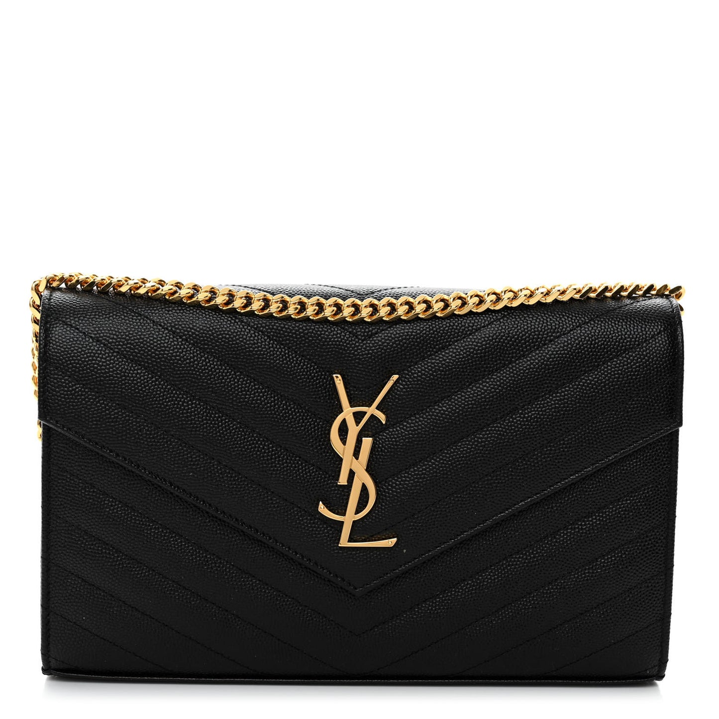 Grain De Poudre Matelasse Chevron Monogram Chain Wallet Black