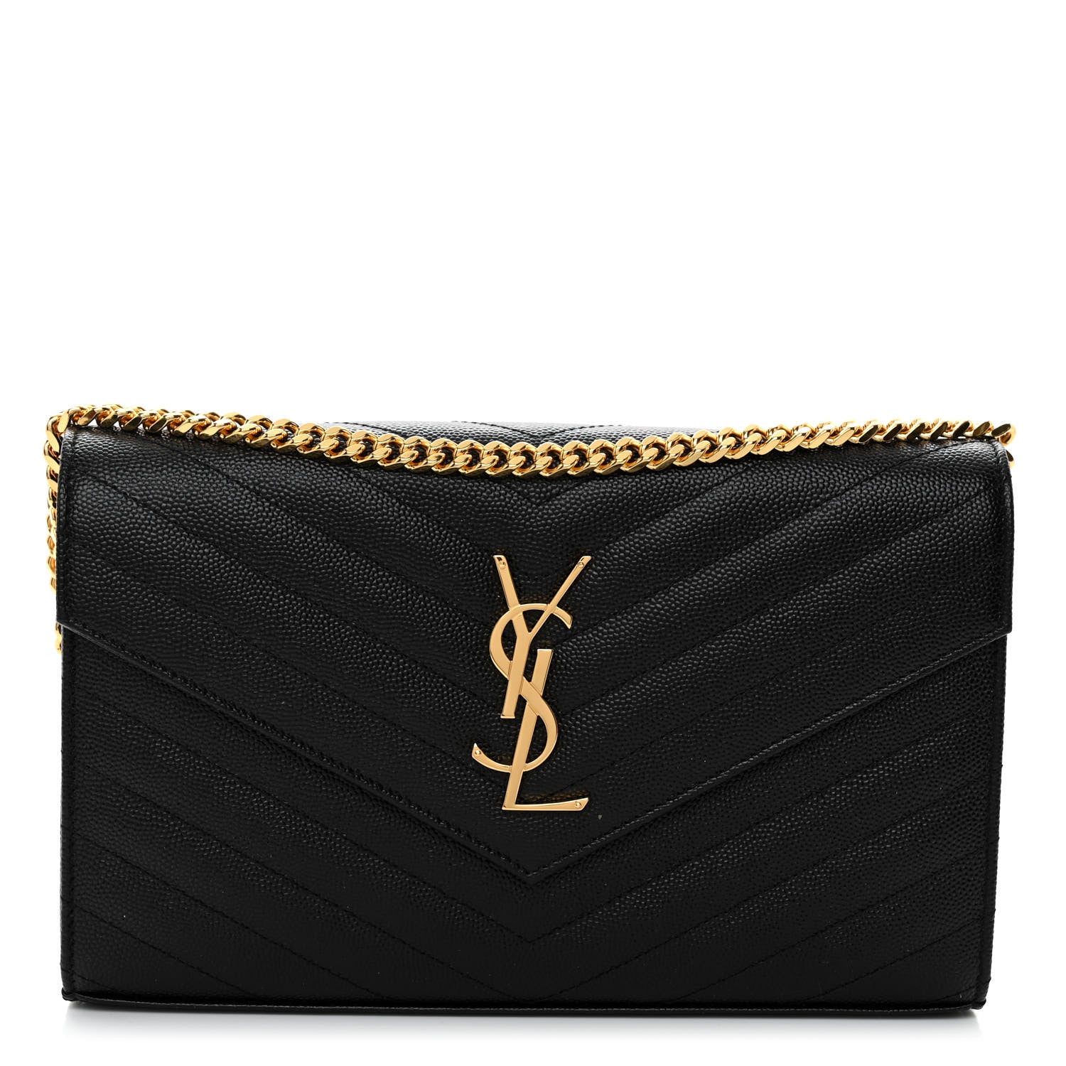 Saint Laurent Grain De Poudre Matelasse Chevron Monogram Chain Wallet Black 1 of 10