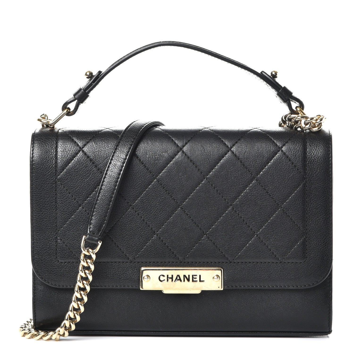 Chanel Grained Calfskin Quilted Medium Label Click Flap Bag Black 1 of 8
