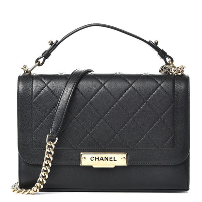 Chanel Grained Calfskin Quilted Medium Label Click Flap Bag Black 1 of 8