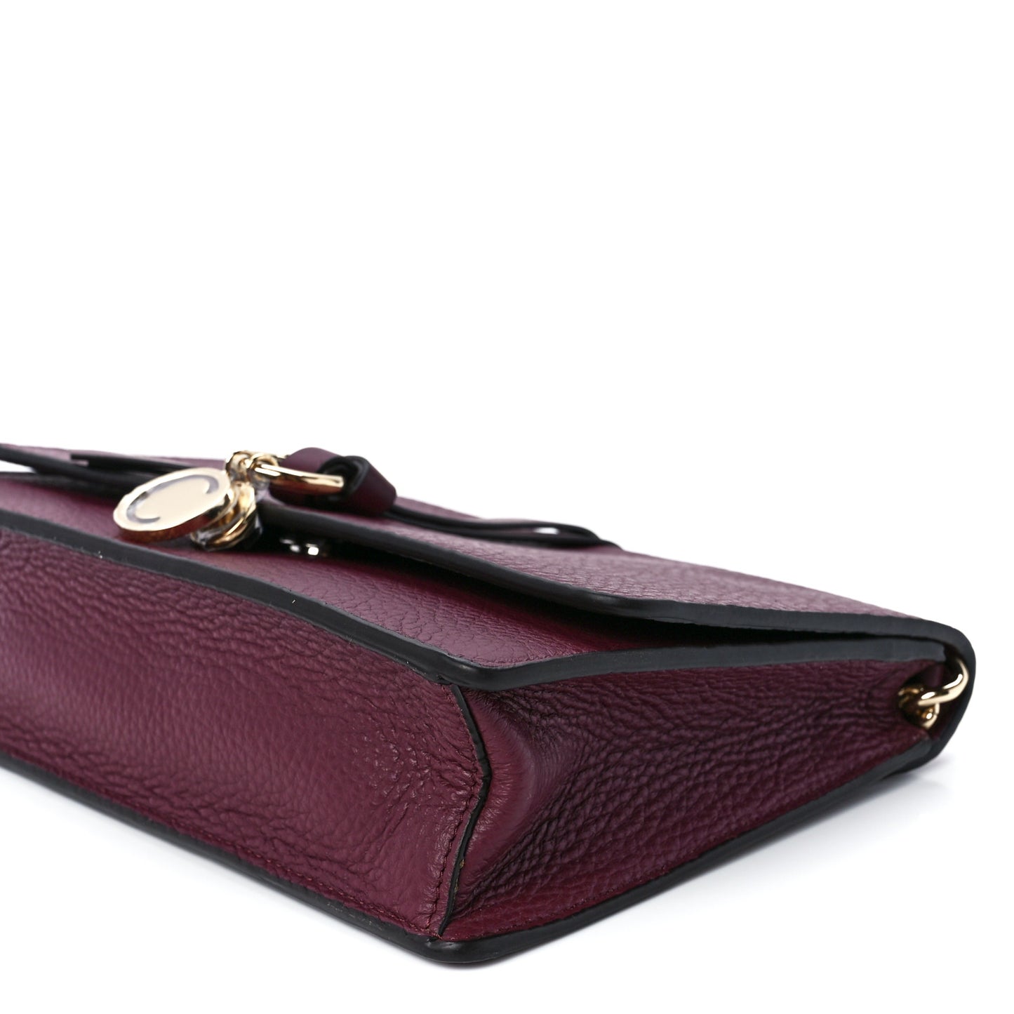 Grained Calfskin Alphabet Clutch Shoulder Bag Burgundy