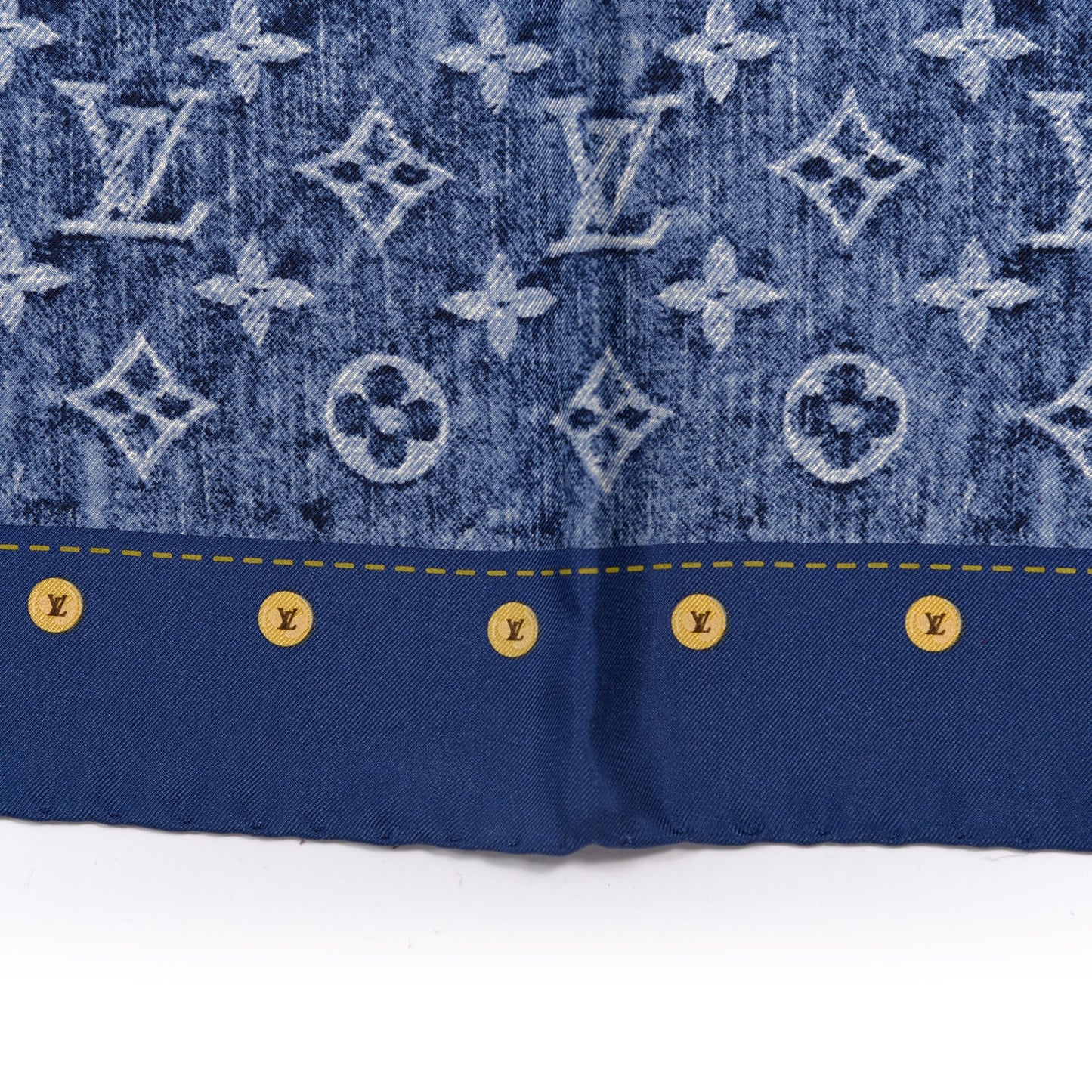 Silk Monogram Denim Bandana Scarf Blue
