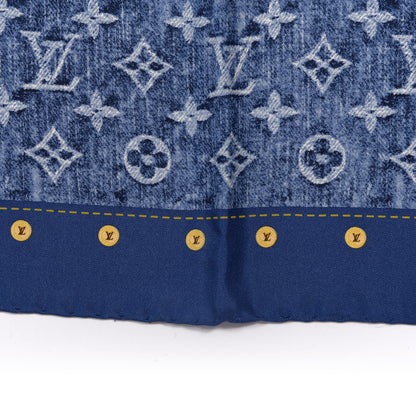 Louis Vuitton Silk Monogram Denim Bandana Scarf Blue 4 of 4
