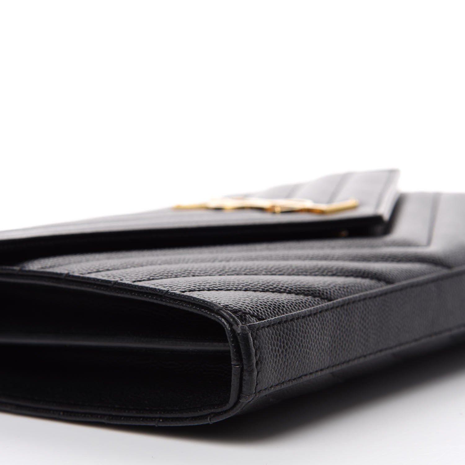Saint Laurent Grain De Poudre Matelasse Chevron Monogram Chain Wallet Black 6 of 10