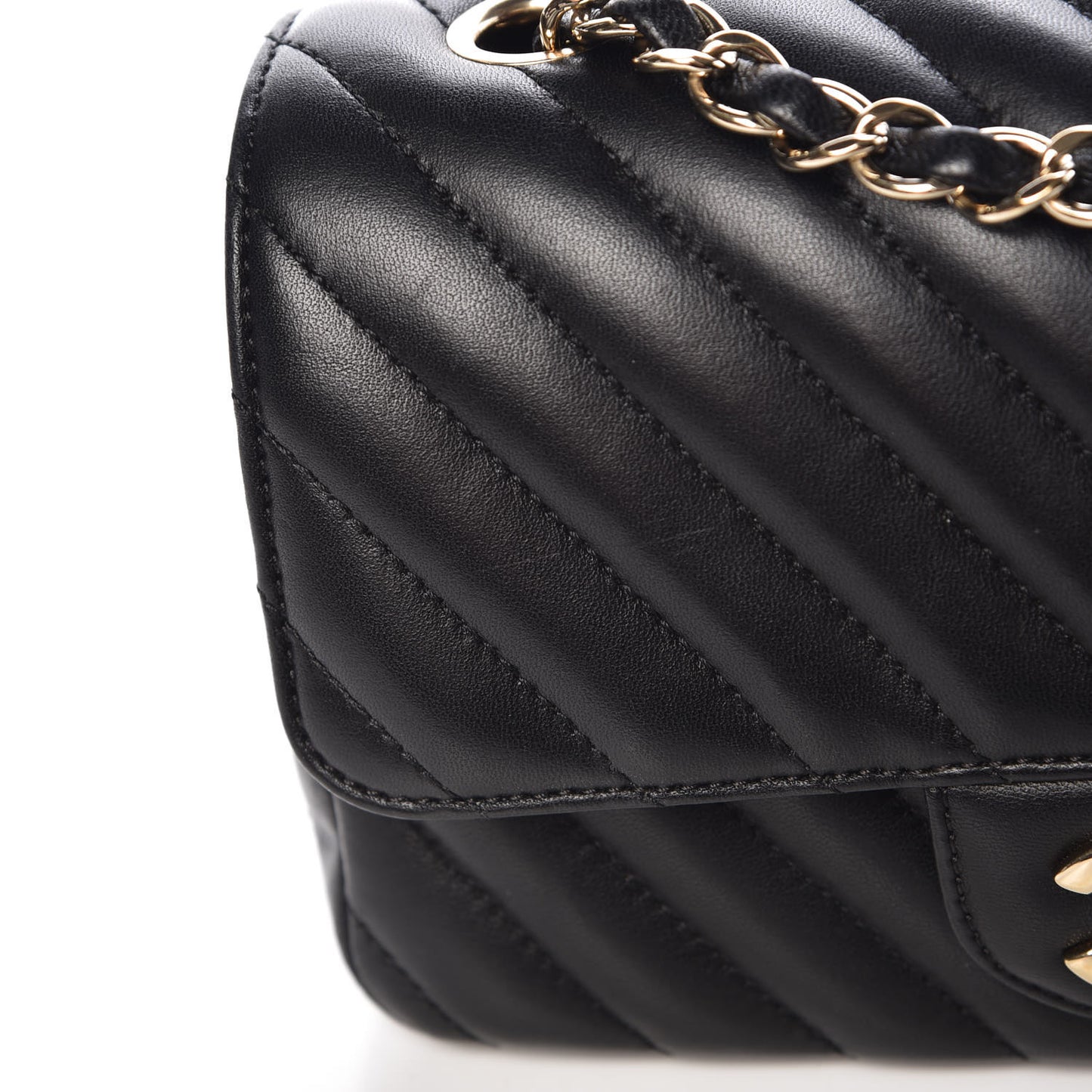 Lambskin Chevron Quilted Mini Rectangular Flap Black