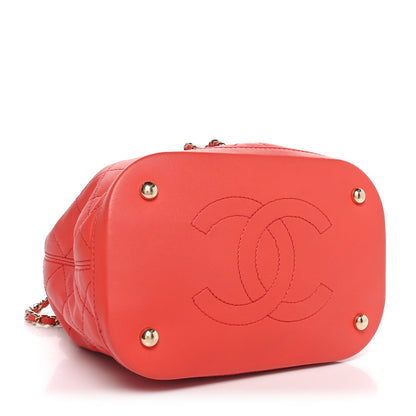 Chanel Calfskin Stitched Chain Bucket Bag Coral 4 of 10