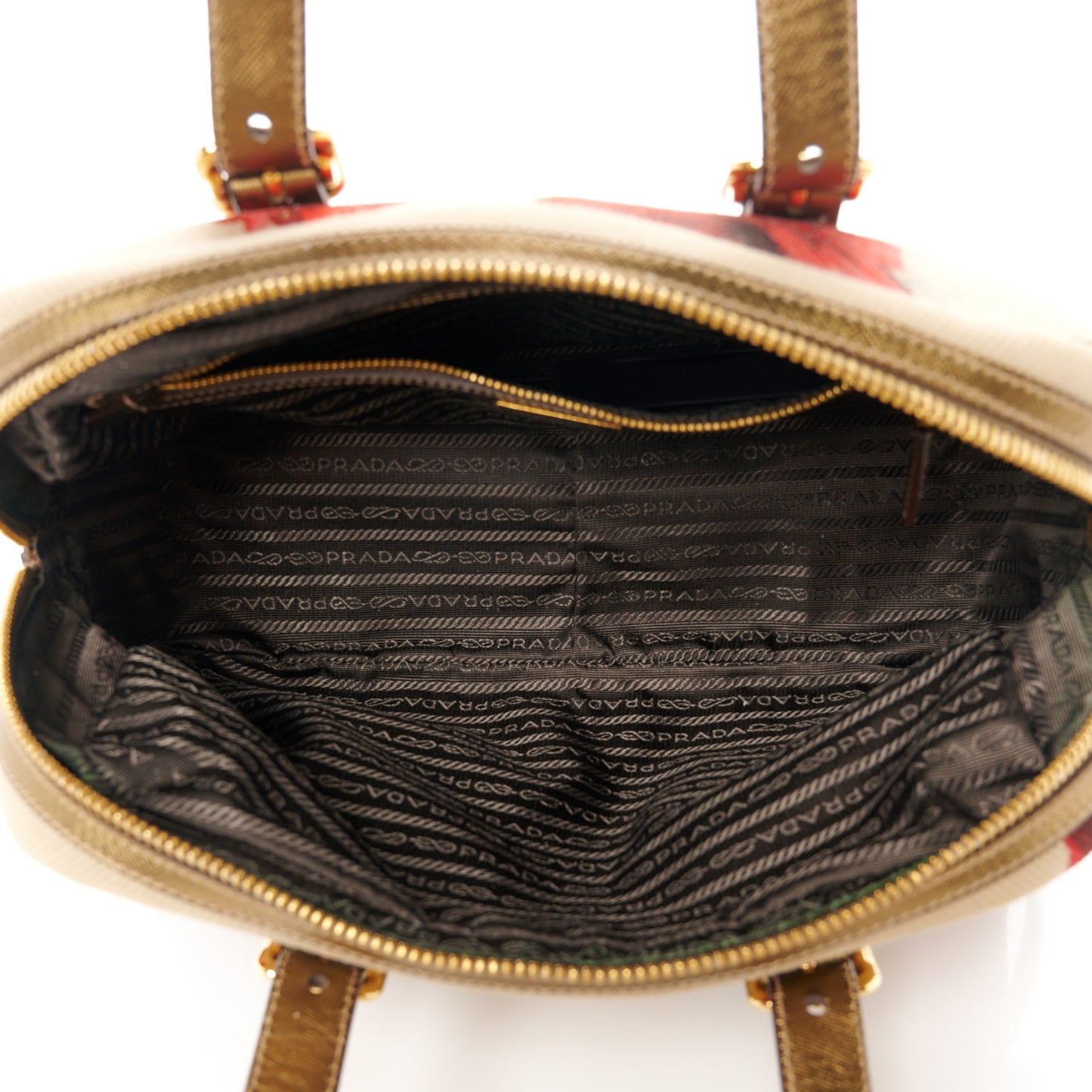 Metallic Saffiano Canvas Rose Print Top Handle Bag Corda Rosso