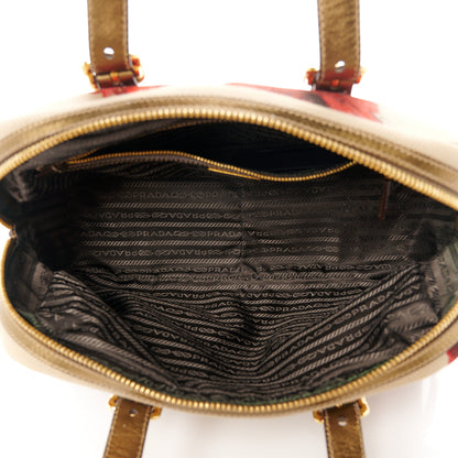 Prada Metallic Saffiano Canvas Rose Print Top Handle Bag Corda Rosso 5 of 11