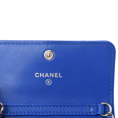 Chanel Lambskin Quilted Flap Card Holder On Chain Blue 8 of 11
