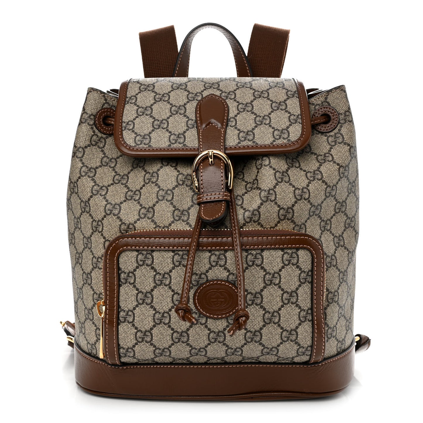GG Supreme Monogram Azalea Calfskin Retro Interlocking G Buckle Backpack Beige Ebony Brown Sugar