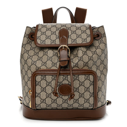 Gucci GG Supreme Monogram Azalea Calfskin Retro Interlocking G Buckle Backpack Beige Ebony Brown Sugar 1 of 12
