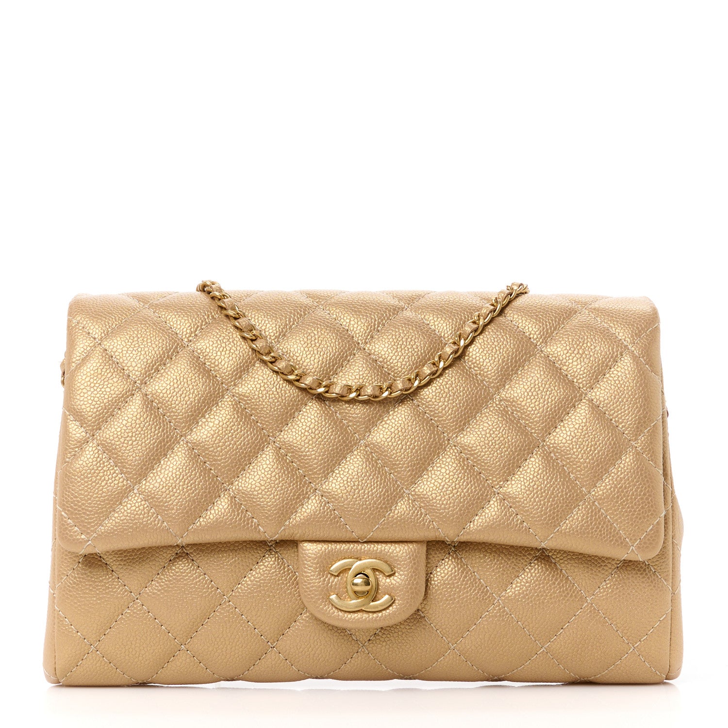 Chanel Metallic Caviar Quilted Clutch With Chain Flap Gold 1 of 12