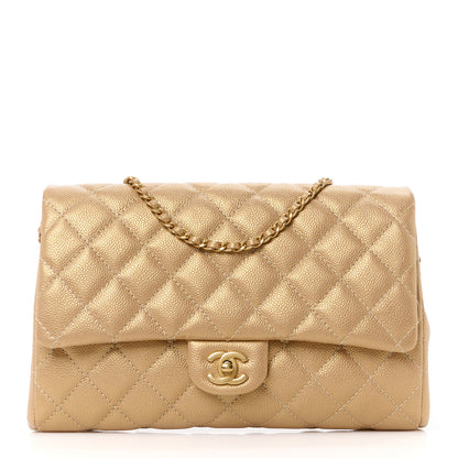 Chanel Metallic Caviar Quilted Clutch With Chain Flap Gold 1 of 12