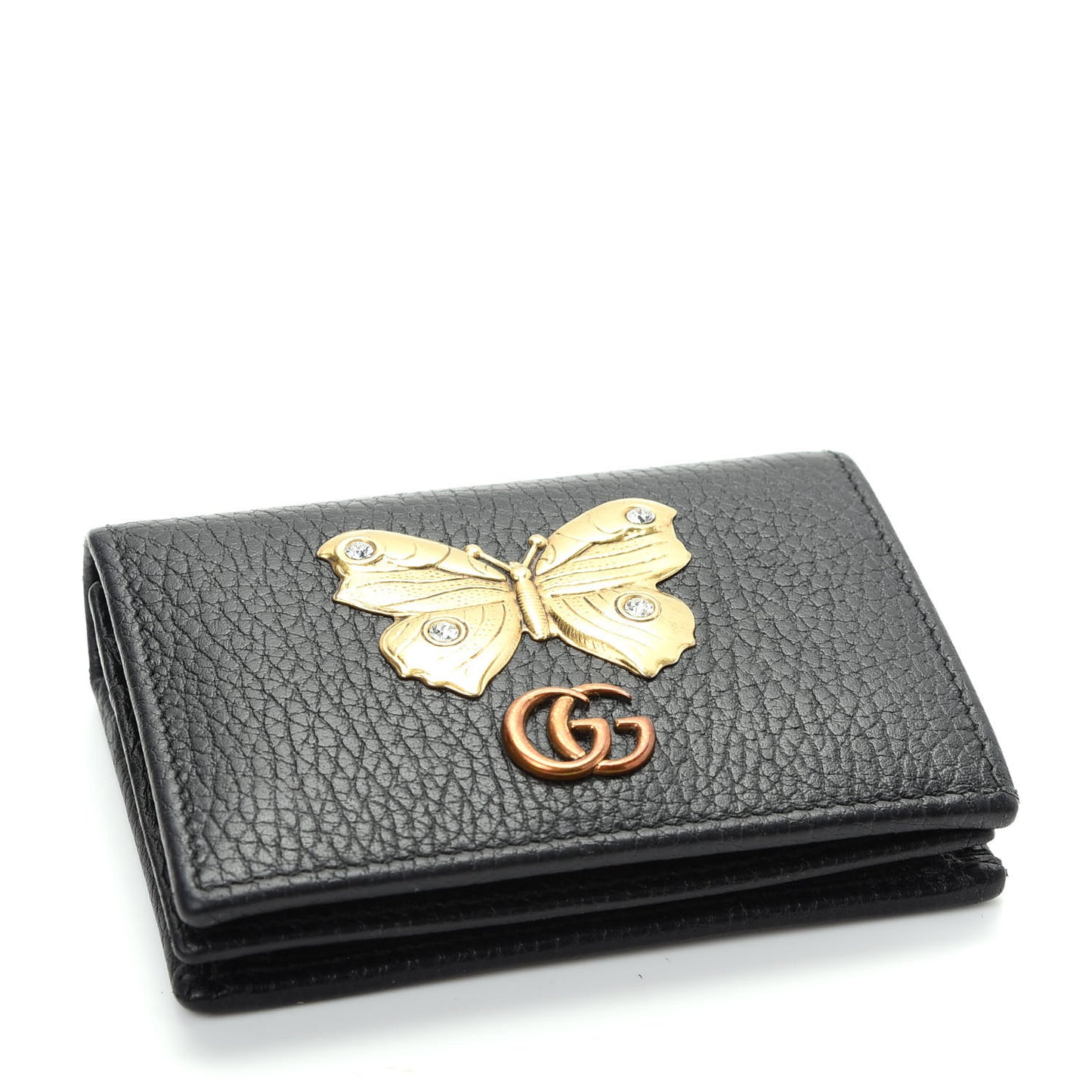 Pebbled Calfskin Butterfly Card Case Black