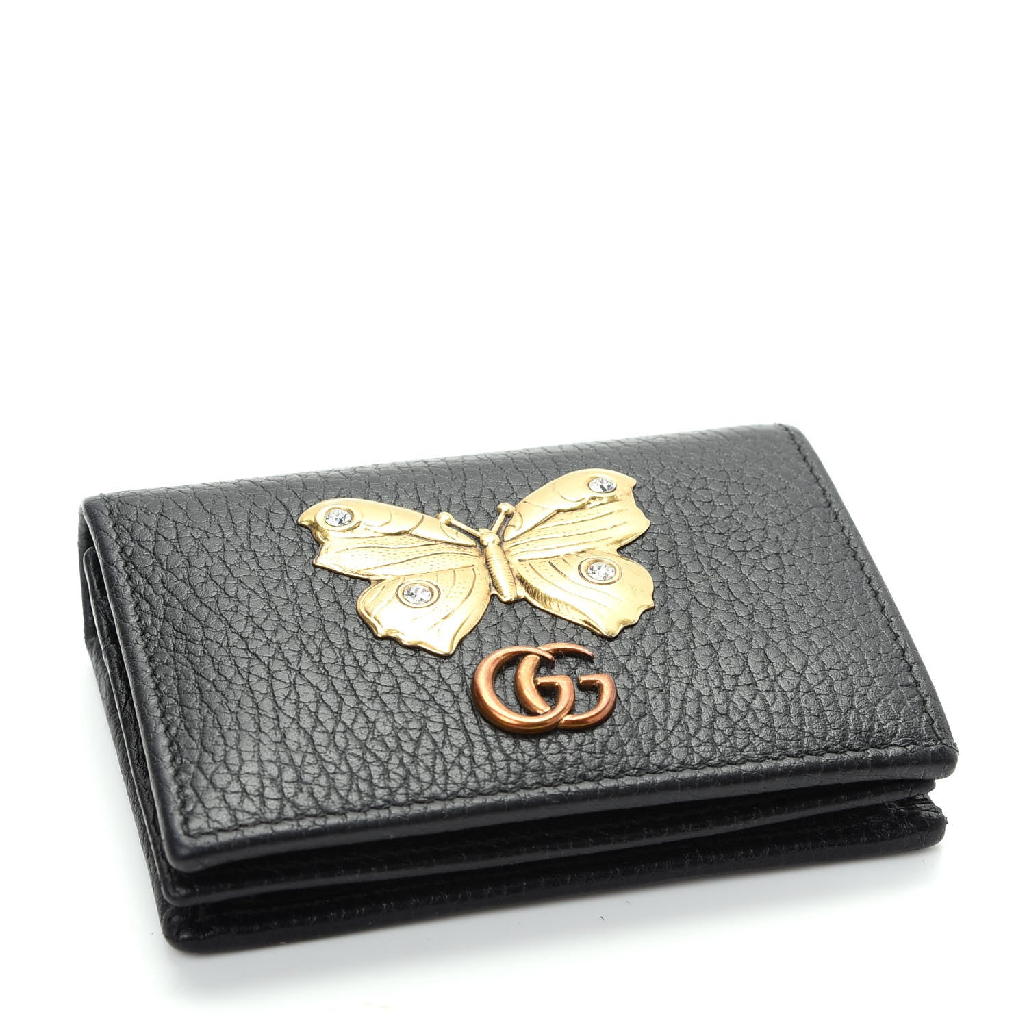Gucci Pebbled Calfskin Butterfly Card Case Black 4 of 8