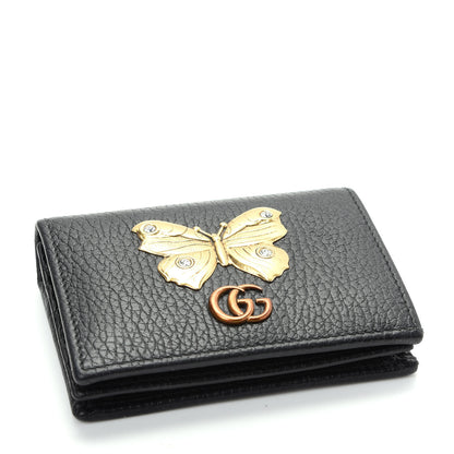 Gucci Pebbled Calfskin Butterfly Card Case Black 4 of 8