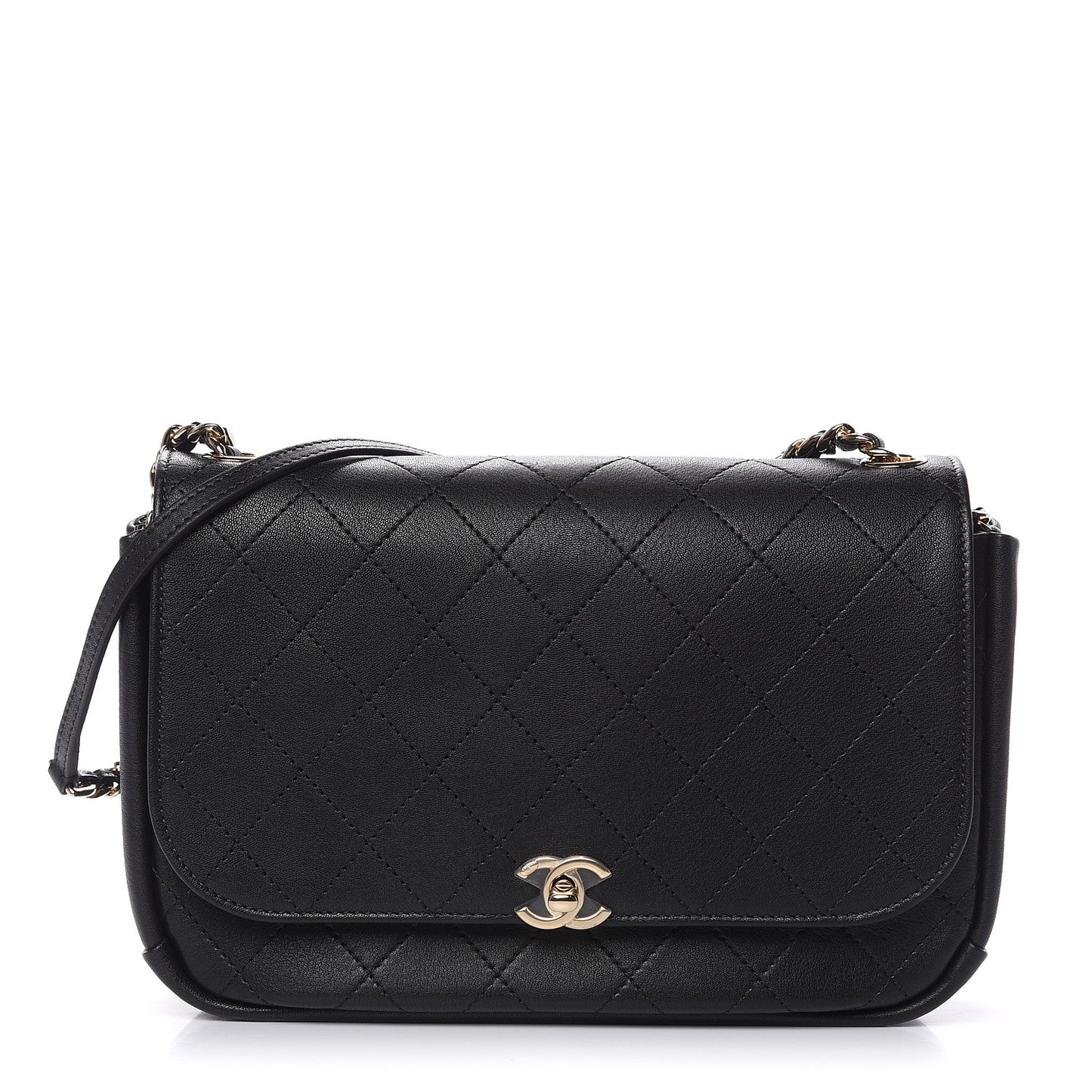 Goatskin Stitched Medium Casual Trip Single Flap Black