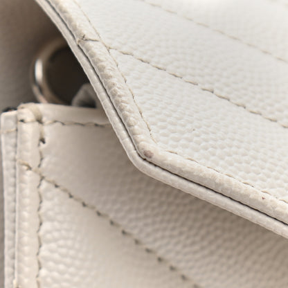 Saint Laurent Grain De Poudre Matelasse Chevron Monogram Envelope Chain Wallet Optical White 14 of 16