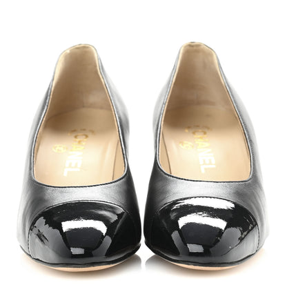 Chanel Lambskin Patent Cap Toe CC Pumps 36 Black 3 of 12
