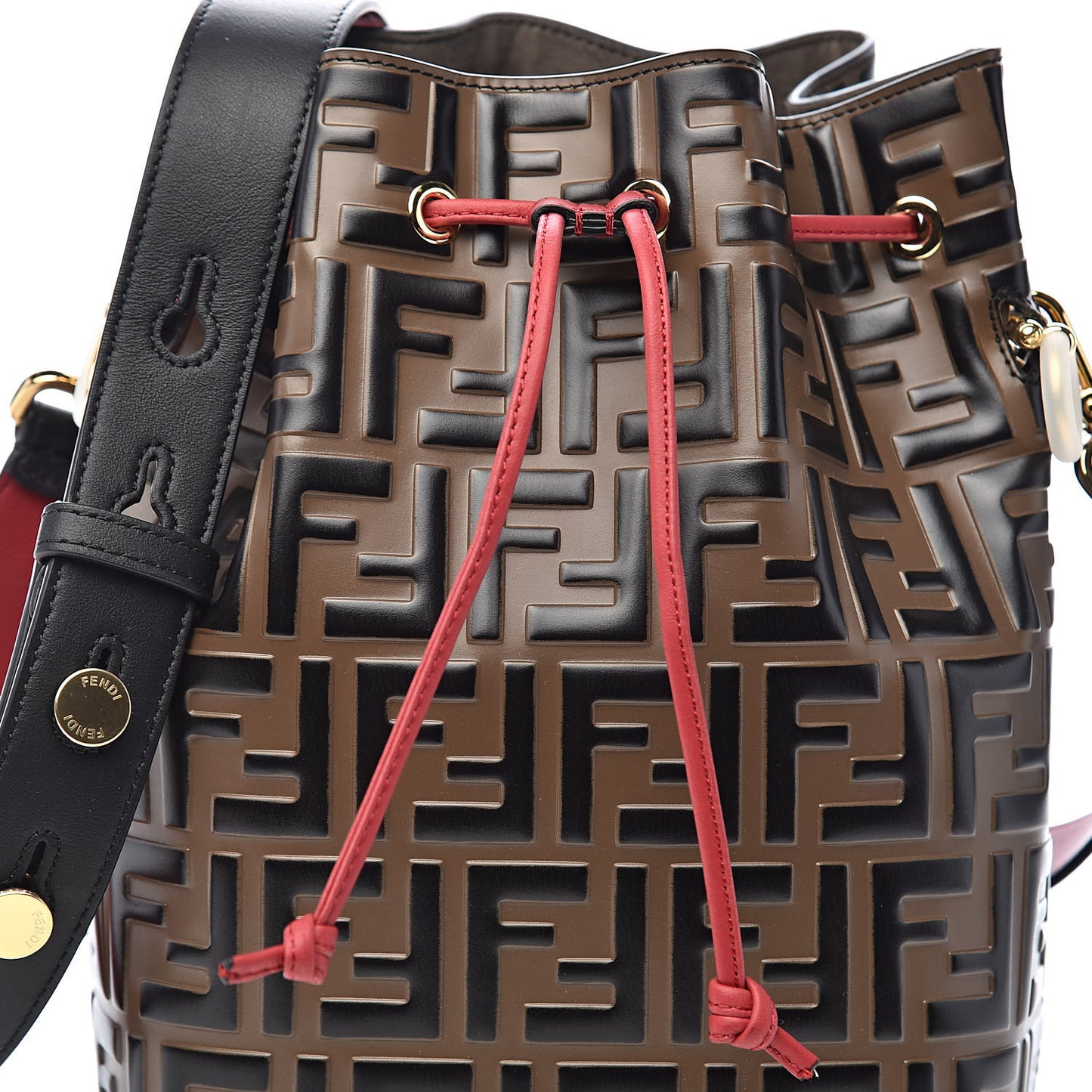 Vitello Grace F is Fendi Bi-Color FF 1974 Embossed Grande Mon Tresor Bucket Bag Maya Black Fragola