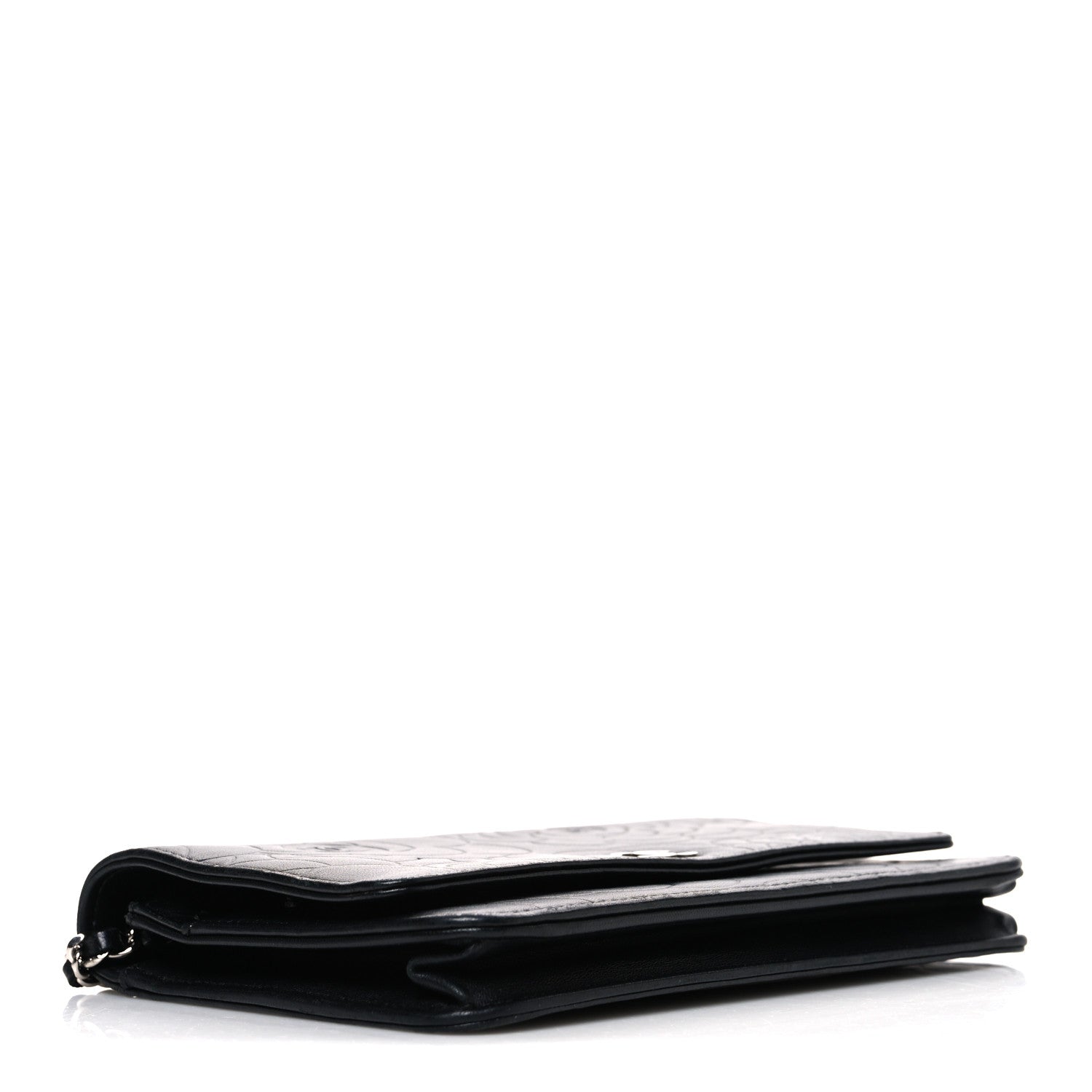 Chanel Lambskin Camellia Embossed Wallet on Chain WOC Black 4 of 11