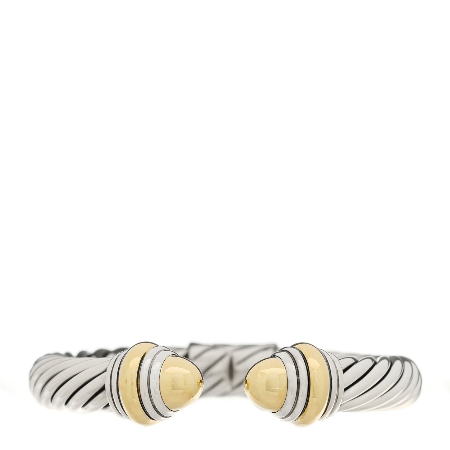Sterling Silver 14K Yellow Gold 10mm Cable Classics Hinged Bracelet