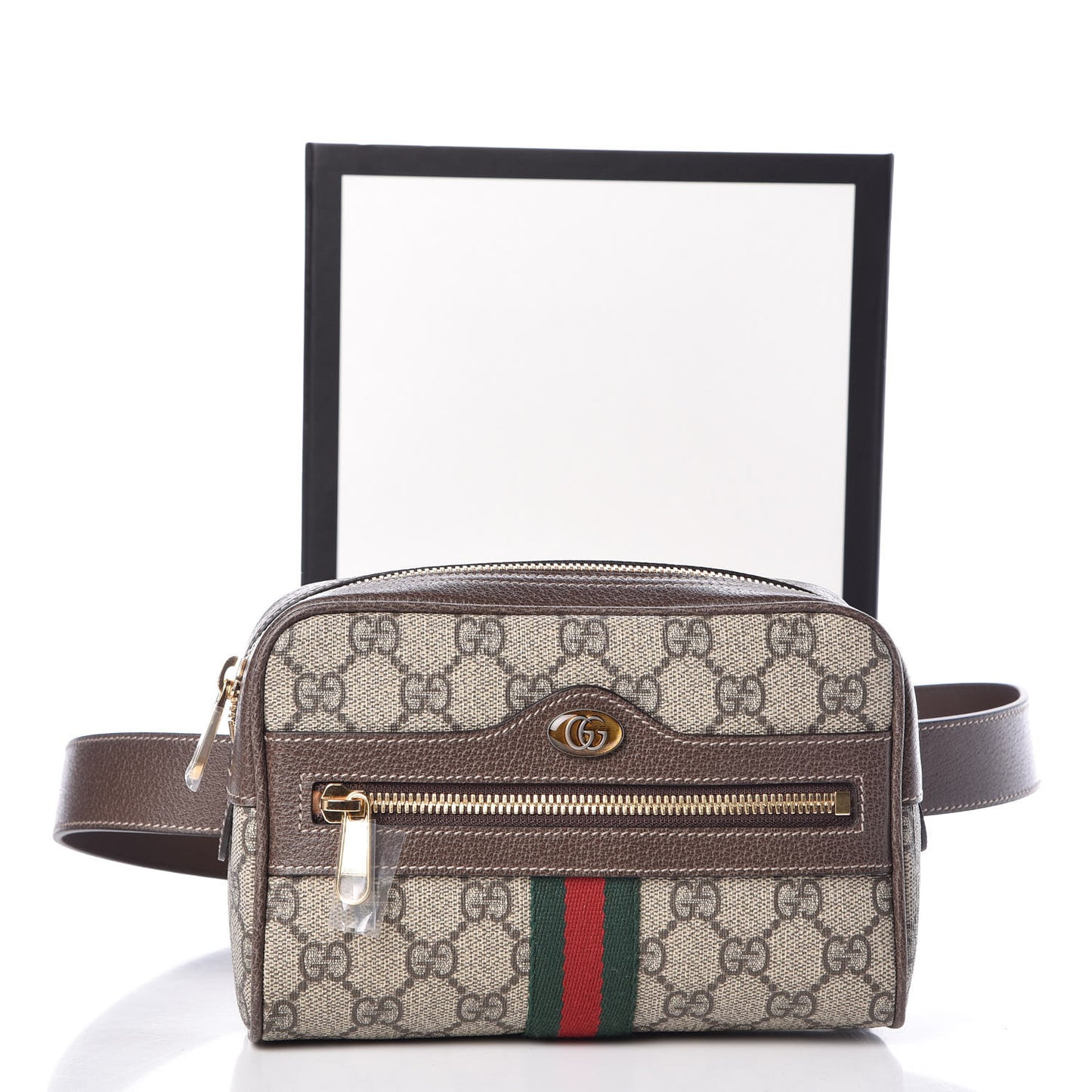 GG Supreme Monogram Web Small Ophidia Belt Bag 95 38 Dark Brown
