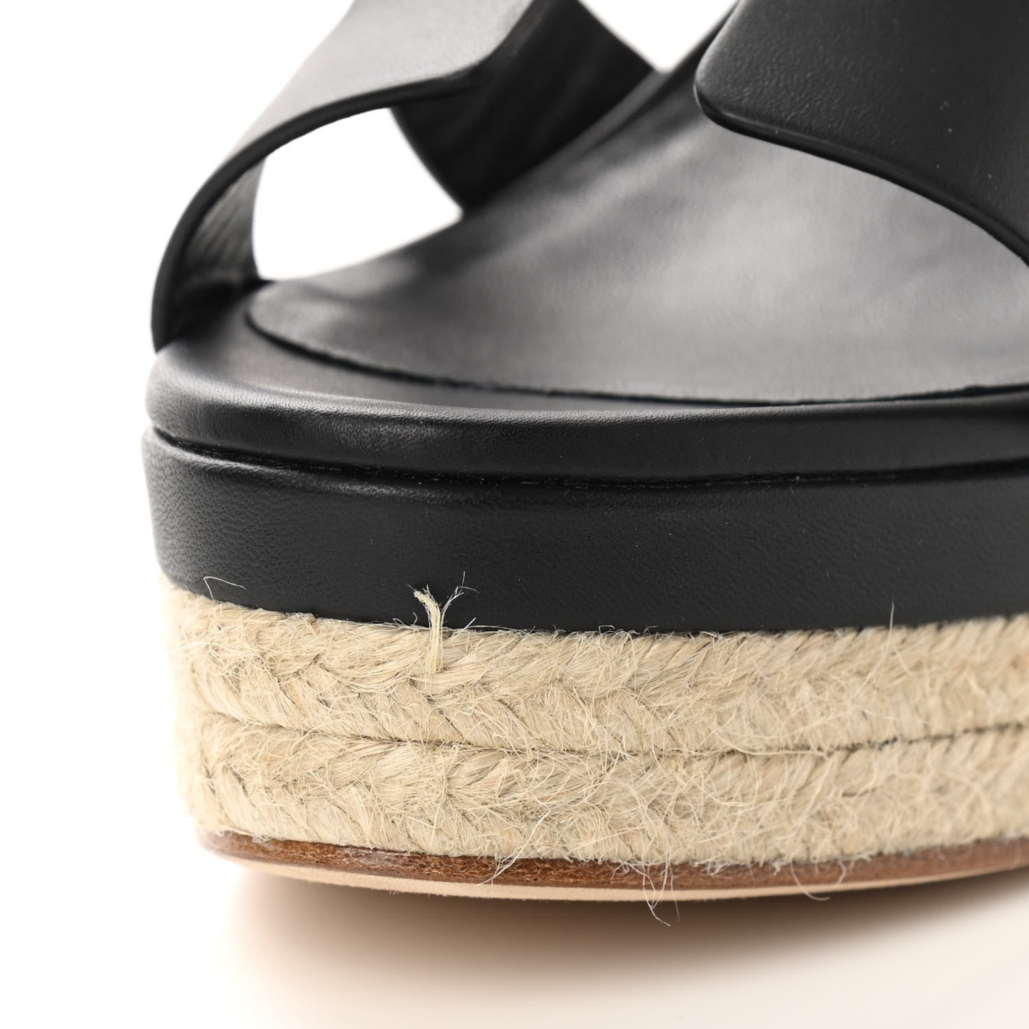 Hermes Goatskin Elda Espadrille Wedge Sandals 38 Black 12 of 13