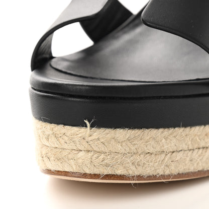 Hermes Goatskin Elda Espadrille Wedge Sandals 38 Black 12 of 13