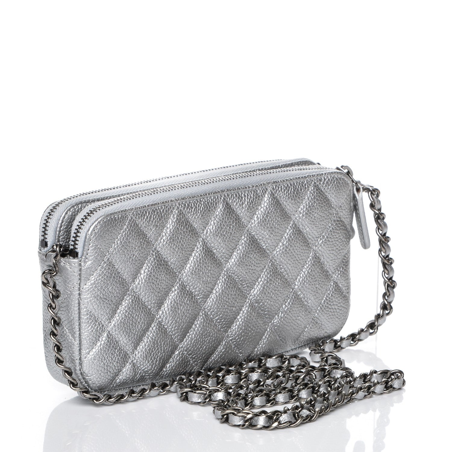 Chanel Metallic Caviar Quilted Small Clutch With Chain Silver 3 of 8