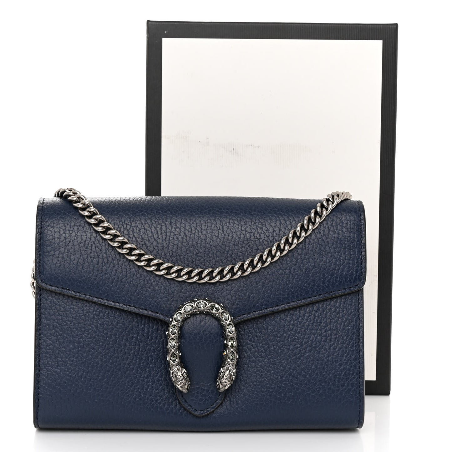 Dollar Calfskin Crystal Mini Dionysus Chain Wallet Blue Agata Black Diamond