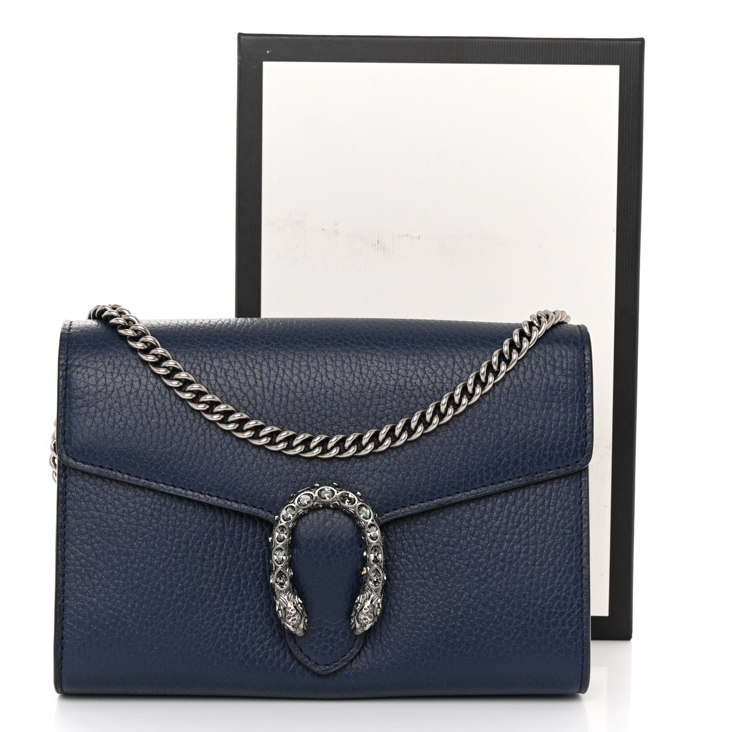 Gucci Dollar Calfskin Crystal Mini Dionysus Chain Wallet Blue Agata Black Diamond 10 of 10
