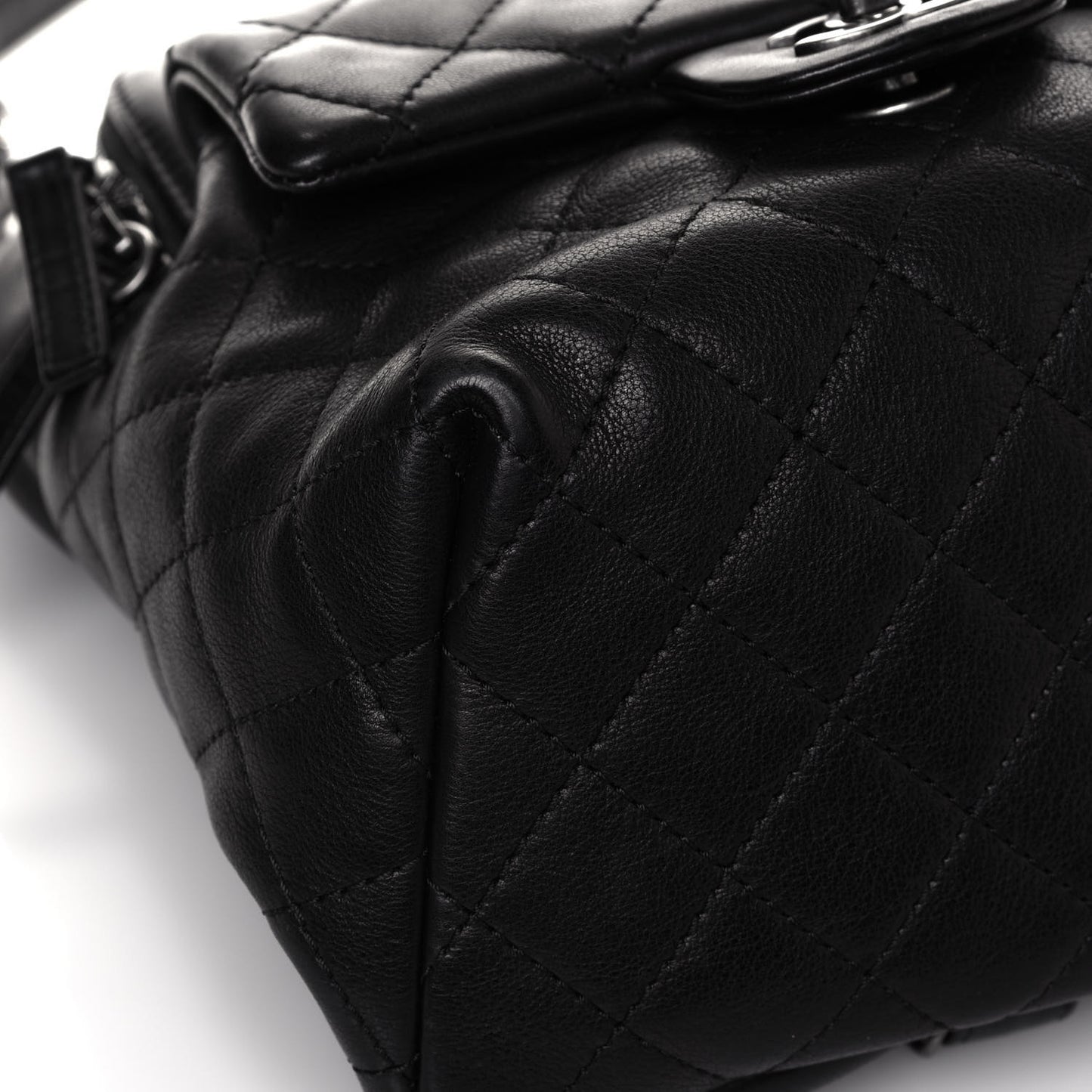 Lambskin Quilted Drawstring Backpack Black